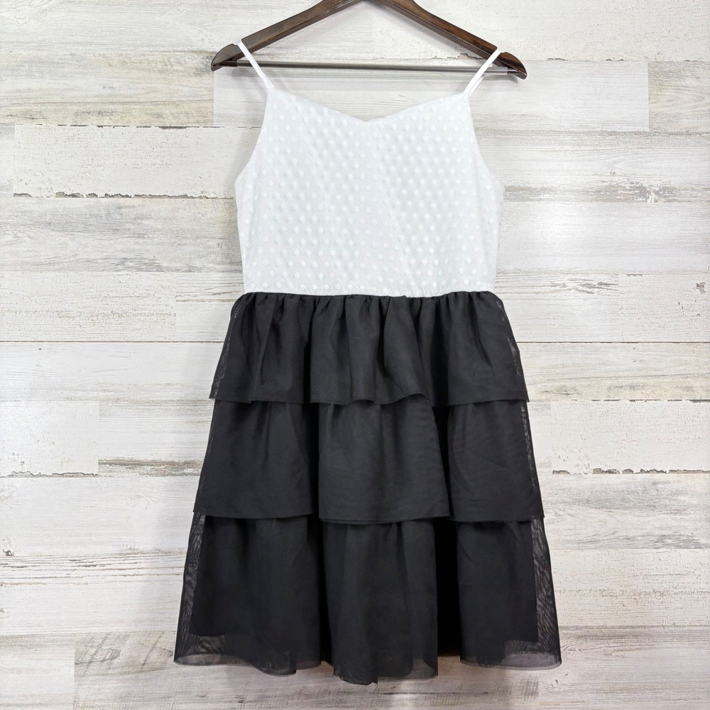 Calvin Klein Tiered Dress Girls 16 White‎ Black New Swiss Dot Tulle Formal Party